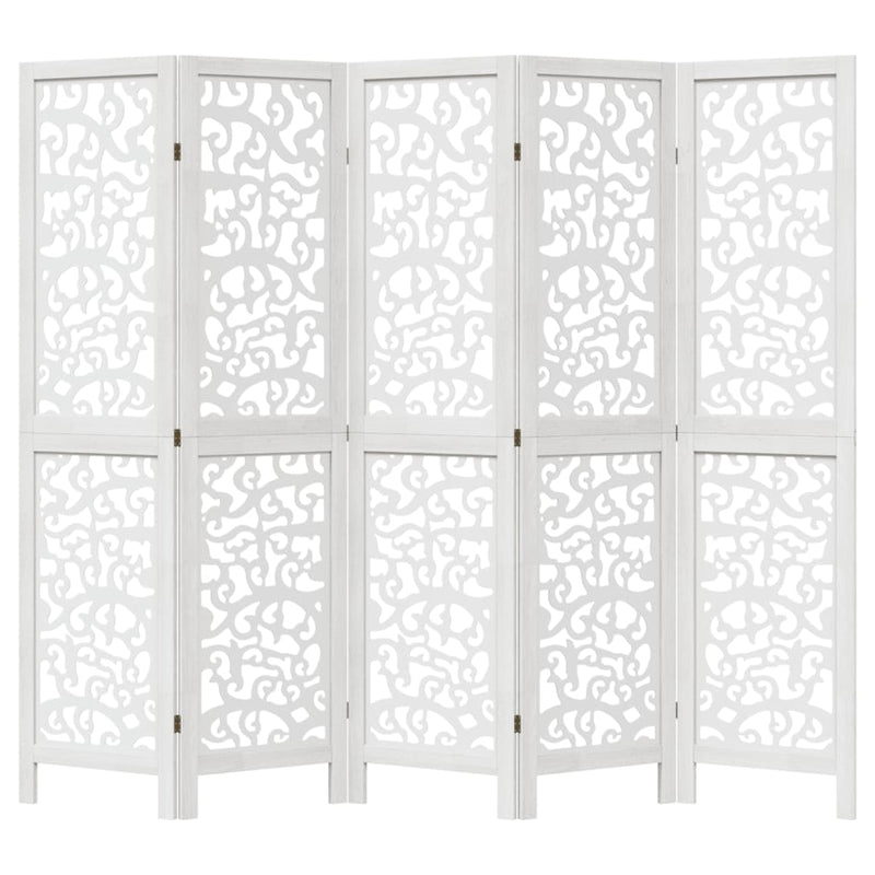 Room Divider 5 Panels White Solid Wood Paulownia