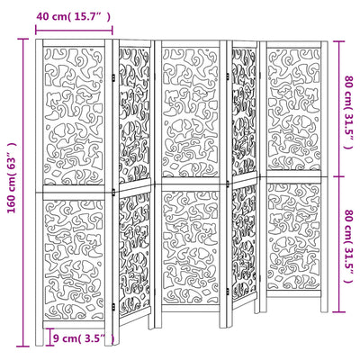 Room Divider 5 Panels White Solid Wood Paulownia