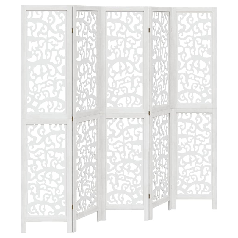 Room Divider 5 Panels White Solid Wood Paulownia