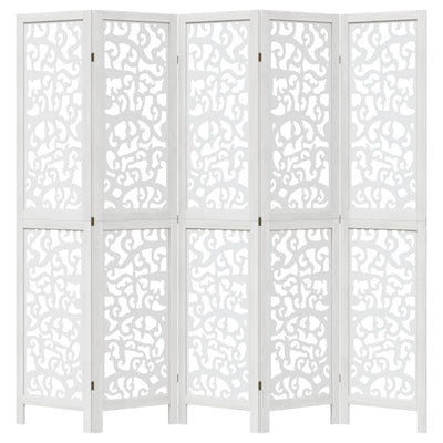 Room Divider 5 Panels White Solid Wood Paulownia