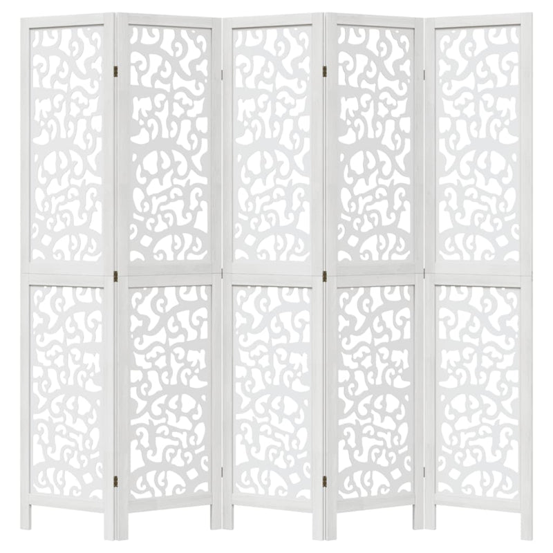 Room Divider 5 Panels White Solid Wood Paulownia