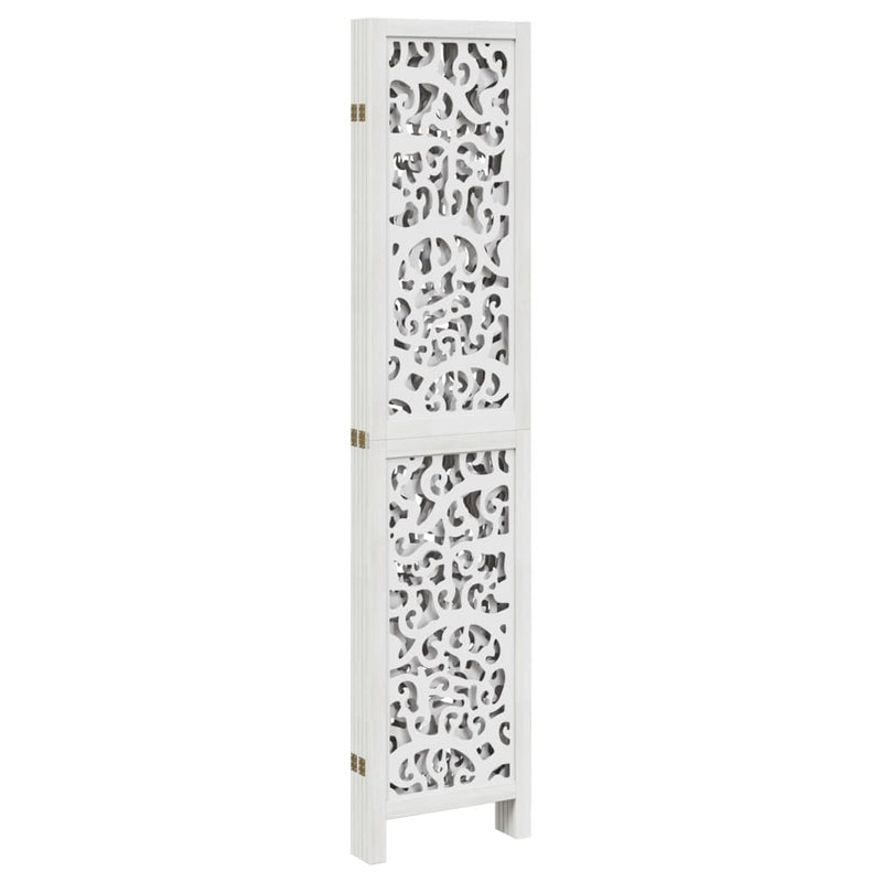 Room Divider 5 Panels White Solid Wood Paulownia