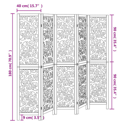 Room Divider 5 Panels White Solid Wood Paulownia