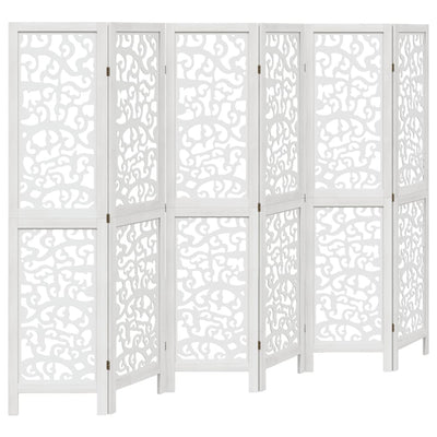 Room Divider 6 Panels White Solid Wood Paulownia