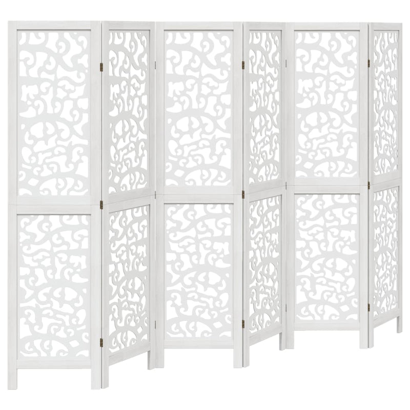 Room Divider 6 Panels White Solid Wood Paulownia