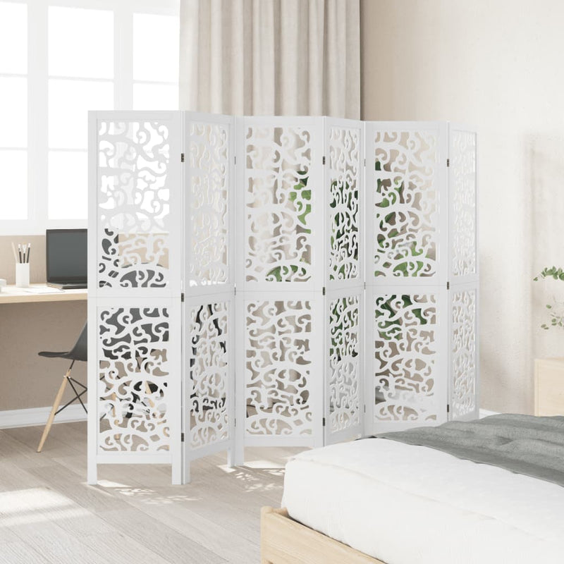 Room Divider 6 Panels White Solid Wood Paulownia