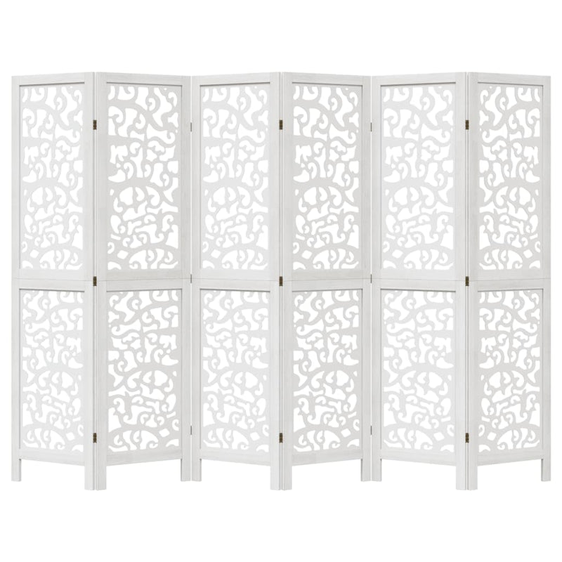 Room Divider 6 Panels White Solid Wood Paulownia