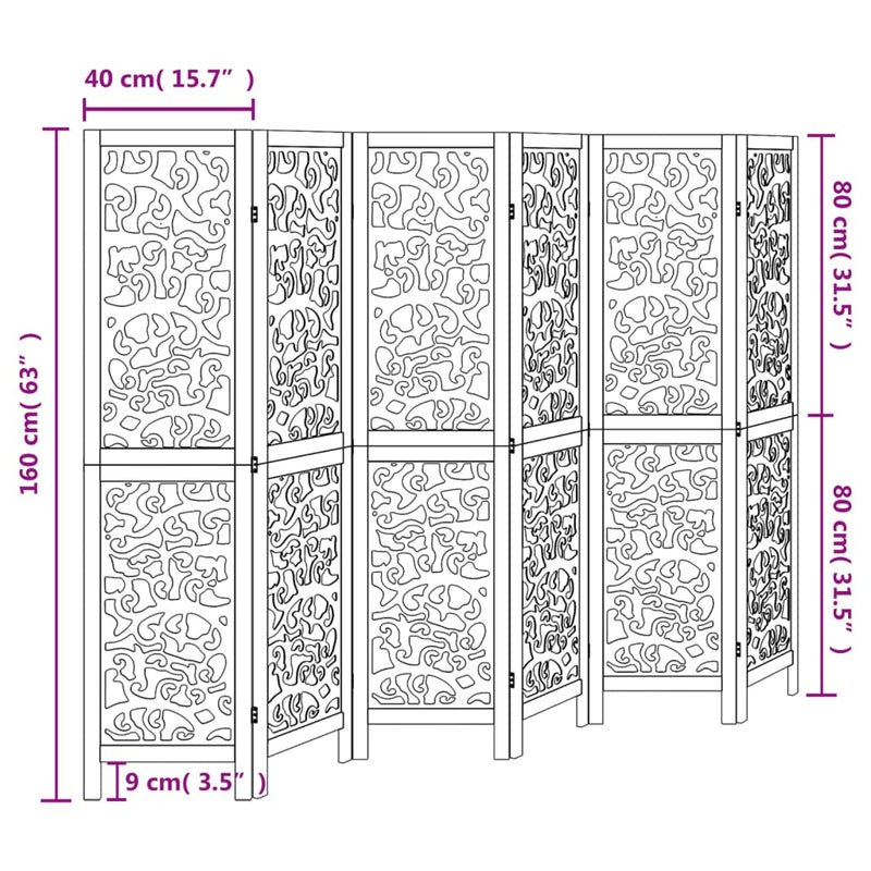 Room Divider 6 Panels White Solid Wood Paulownia