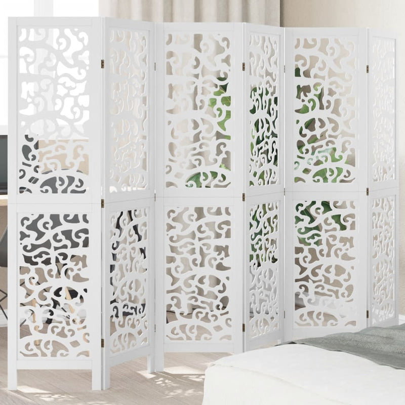 Room Divider 6 Panels White Solid Wood Paulownia