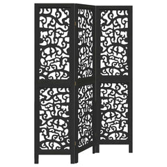 vidaXL Room Divider 3 Panels Black Solid Wood Paulownia 2