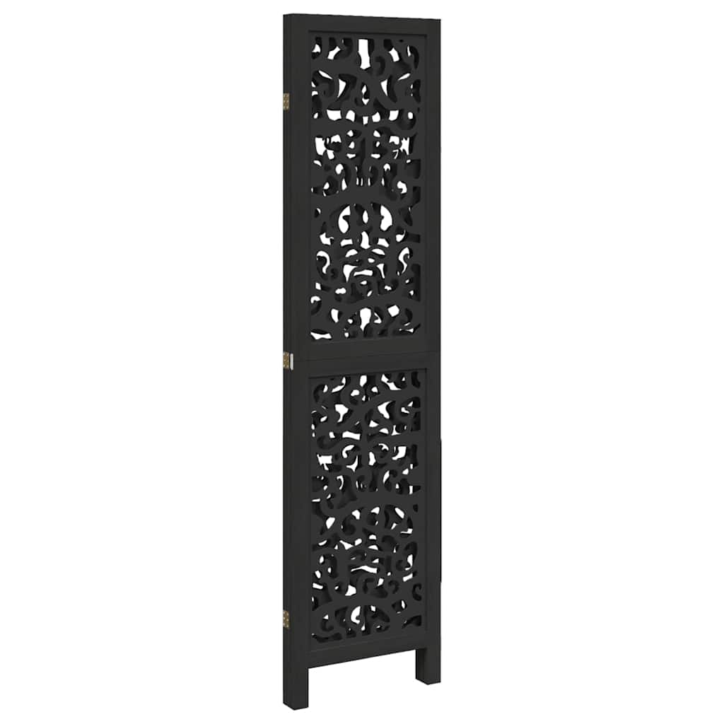 vidaXL Room Divider 3 Panels Black Solid Wood Paulownia 5