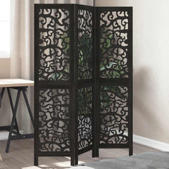vidaXL Room Divider 3 Panels Black Solid Wood Paulownia 1