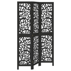 vidaXL Room Divider 3 Panels Black Solid Wood Paulownia 2