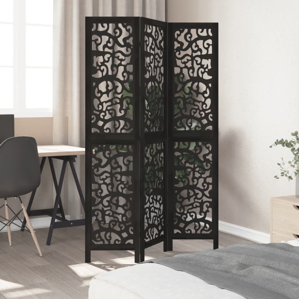 vidaXL Room Divider 3 Panels Black Solid Wood Paulownia 3