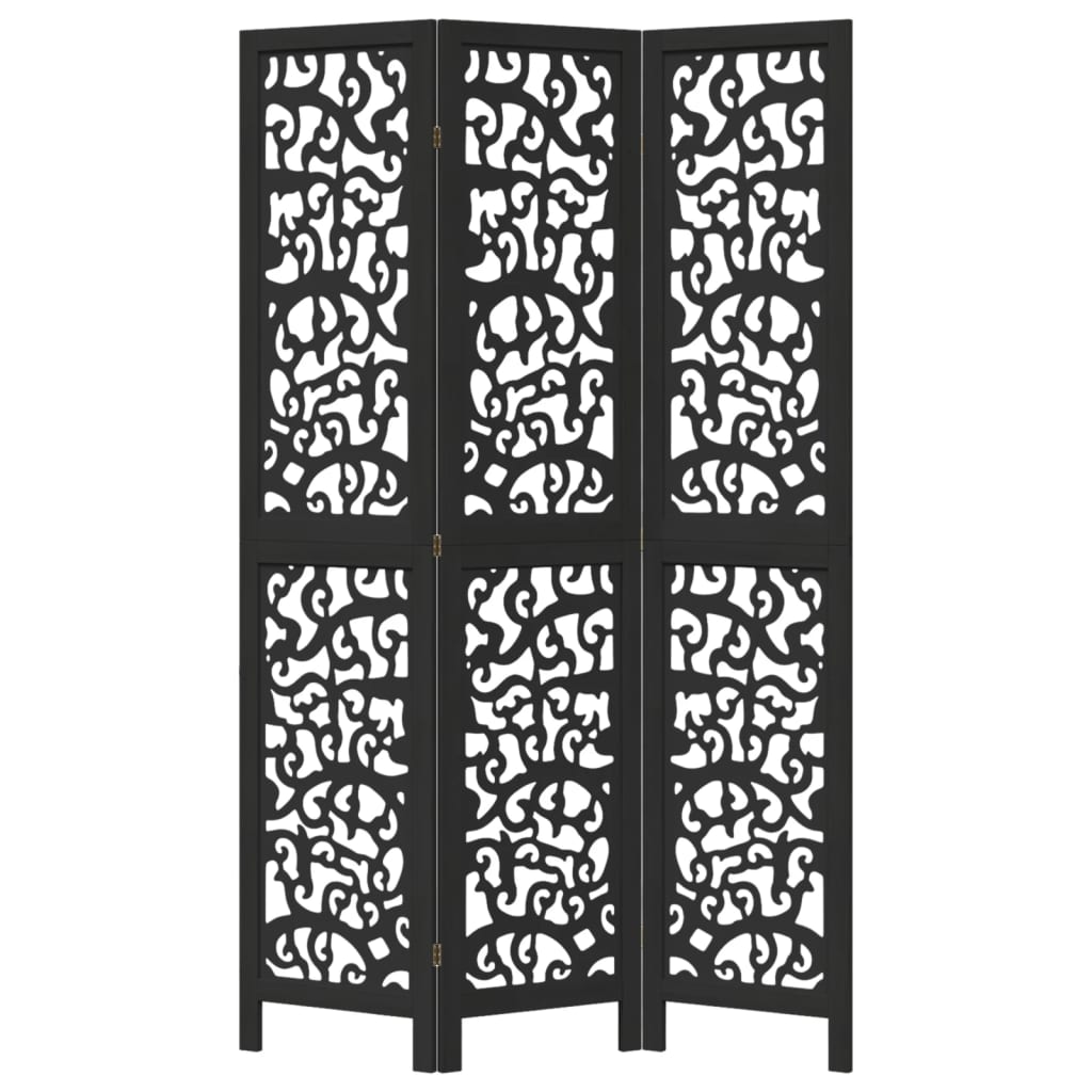 vidaXL Room Divider 3 Panels Black Solid Wood Paulownia 4