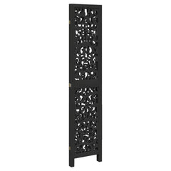 vidaXL Room Divider 3 Panels Black Solid Wood Paulownia 5