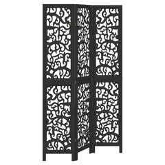 vidaXL Room Divider 3 Panels Black Solid Wood Paulownia 2