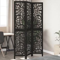 vidaXL Room Divider 3 Panels Black Solid Wood Paulownia 1