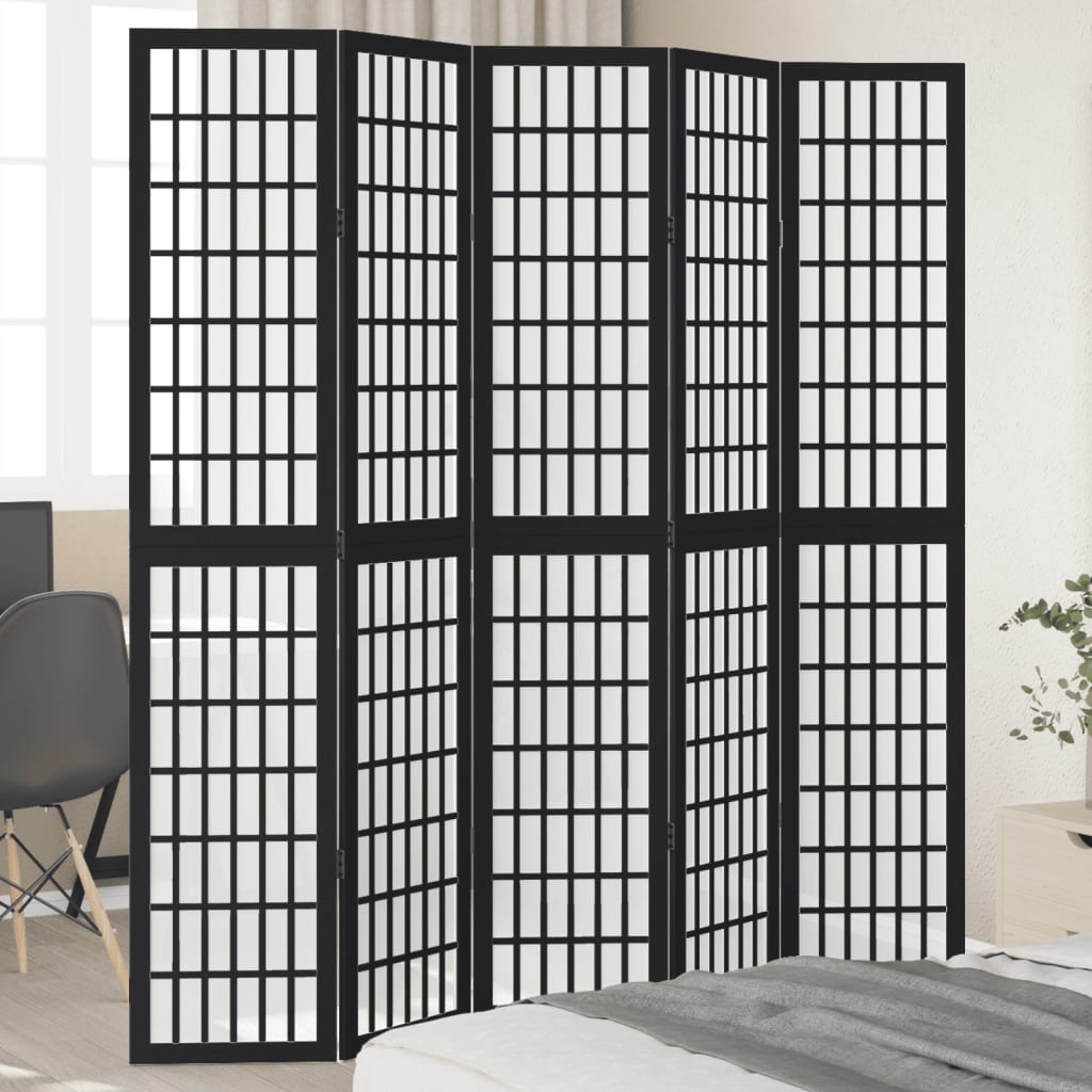 vidaXL Room Divider Panels Black Solid Wood Paulownia