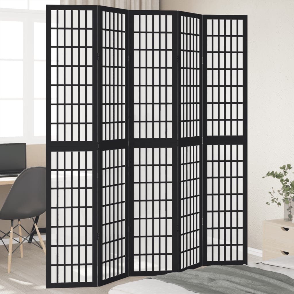 vidaXL Room Divider Panels Black Solid Wood Paulownia