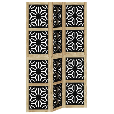 Room Divider 3 Panels Brown and Black Solid Wood Paulownia