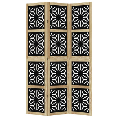 Room Divider 3 Panels Brown and Black Solid Wood Paulownia