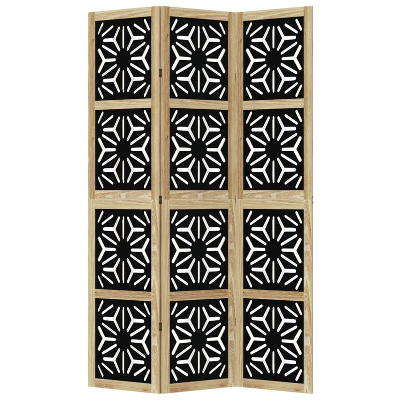 Room Divider 3 Panels Brown and Black Solid Wood Paulownia