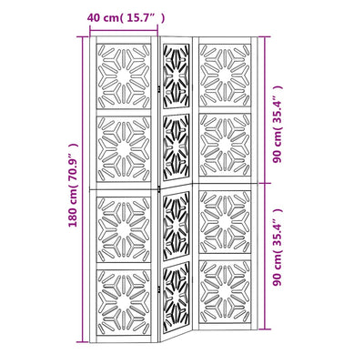 Room Divider 3 Panels Brown and Black Solid Wood Paulownia