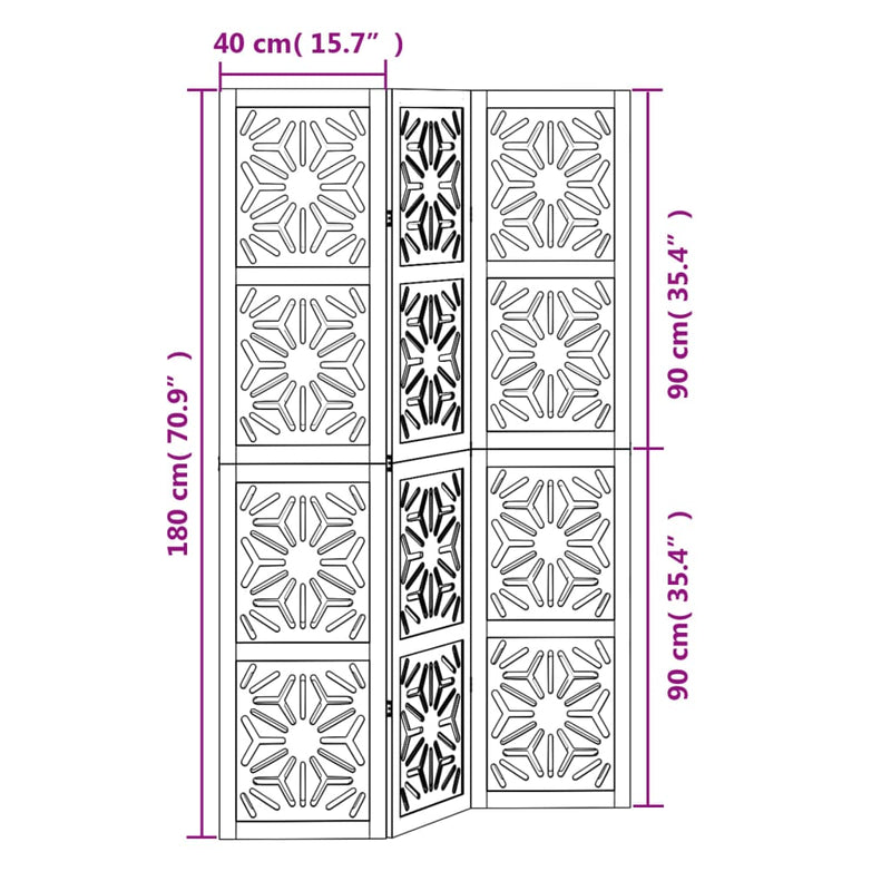 Room Divider 3 Panels Brown and Black Solid Wood Paulownia