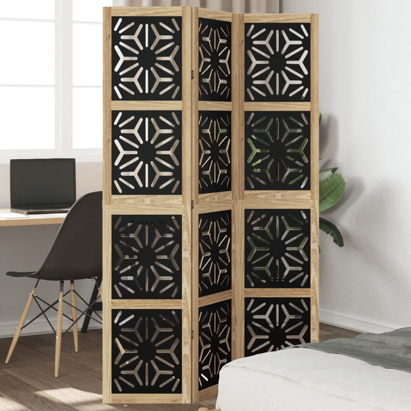 Room Divider 3 Panels Brown and Black Solid Wood Paulownia