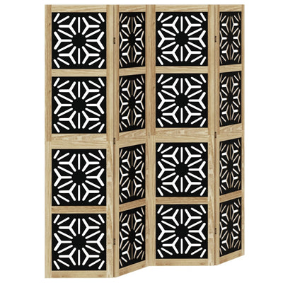 Room Divider 4 Panels Brown and Black Solid Wood Paulownia