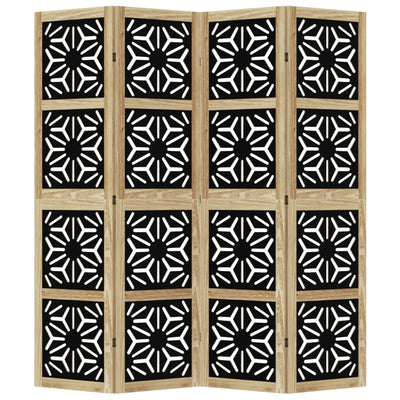 Room Divider 4 Panels Brown and Black Solid Wood Paulownia