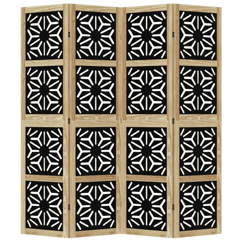 Room Divider 4 Panels Brown and Black Solid Wood Paulownia