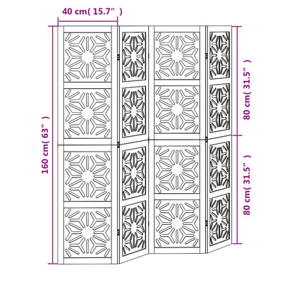 Room Divider 4 Panels Brown and Black Solid Wood Paulownia