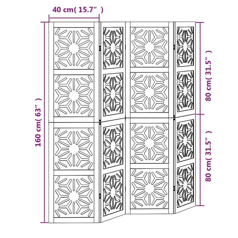 Room Divider 4 Panels Brown and Black Solid Wood Paulownia