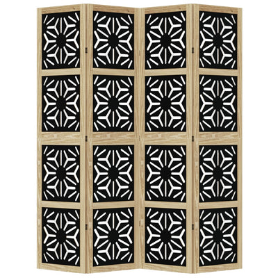 Room Divider 4 Panels Brown and Black Solid Wood Paulownia