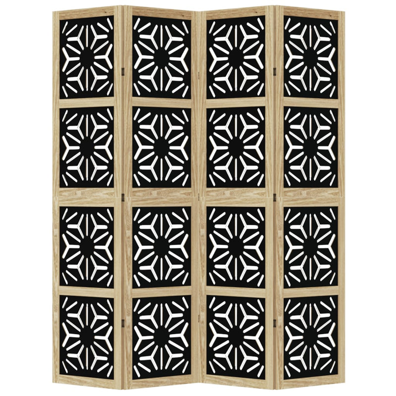 Room Divider 4 Panels Brown and Black Solid Wood Paulownia