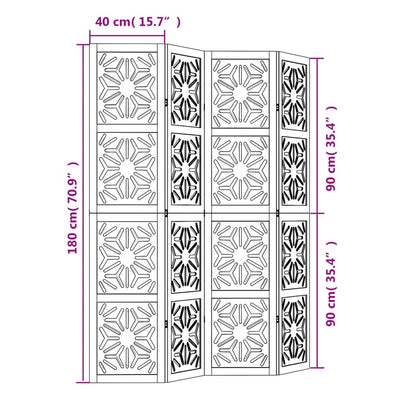 Room Divider 4 Panels Brown and Black Solid Wood Paulownia