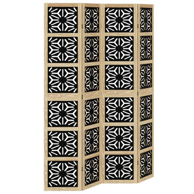 Room Divider 4 Panels Brown and Black Solid Wood Paulownia