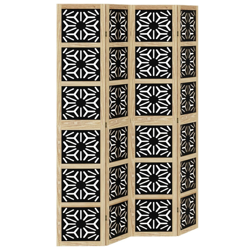 Room Divider 4 Panels Brown and Black Solid Wood Paulownia