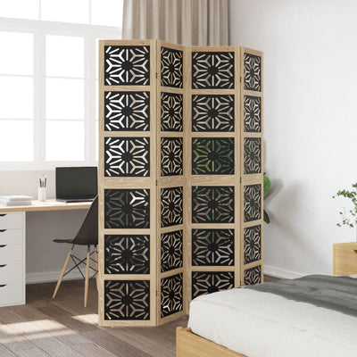 Room Divider 4 Panels Brown and Black Solid Wood Paulownia