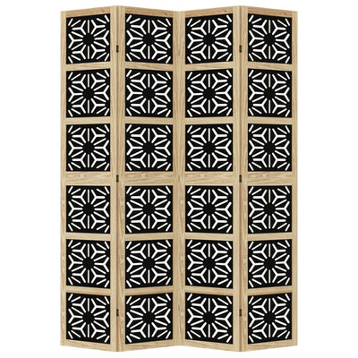 Room Divider 4 Panels Brown and Black Solid Wood Paulownia