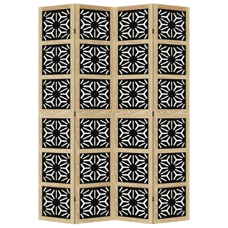 Room Divider 4 Panels Brown and Black Solid Wood Paulownia