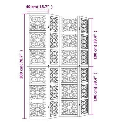 Room Divider 4 Panels Brown and Black Solid Wood Paulownia