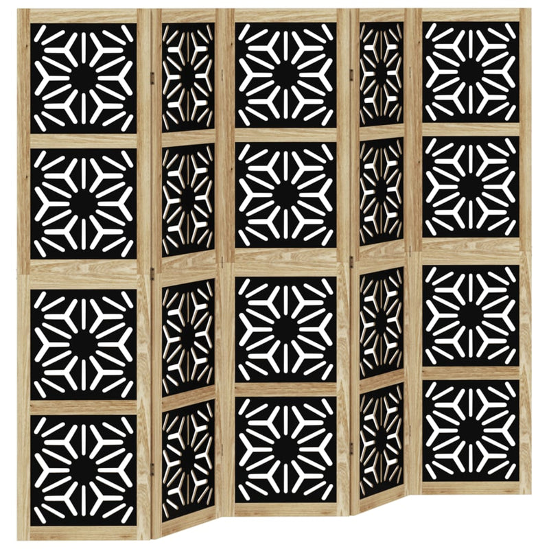 Room Divider 5 Panels Brown and Black Solid Wood Paulownia