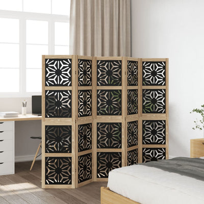 Room Divider 5 Panels Brown and Black Solid Wood Paulownia