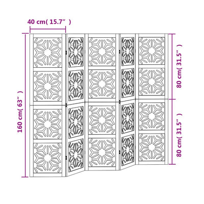 Room Divider 5 Panels Brown and Black Solid Wood Paulownia