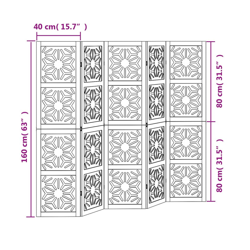 Room Divider 5 Panels Brown and Black Solid Wood Paulownia