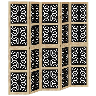 Room Divider 5 Panels Brown and Black Solid Wood Paulownia