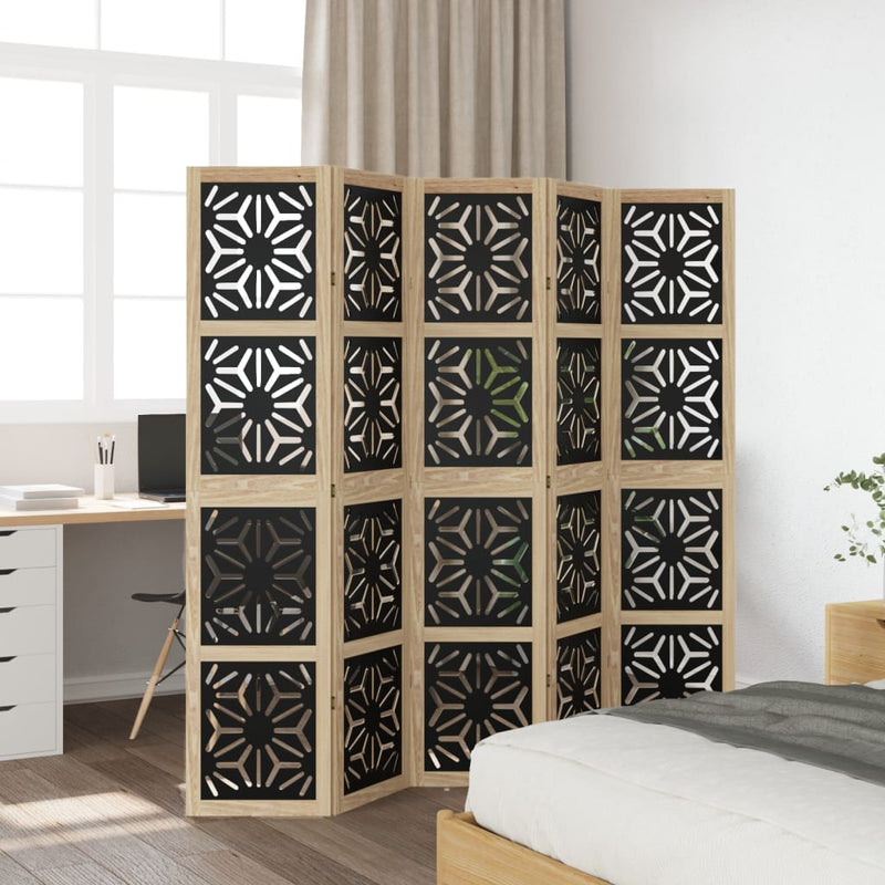 Room Divider 5 Panels Brown and Black Solid Wood Paulownia